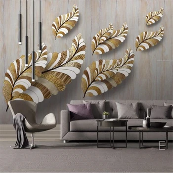 Тапети по поръчка beibehang 3d стенопис украса на хола спалня на картината с 3D релефни златни листа на фона на дивана тапети