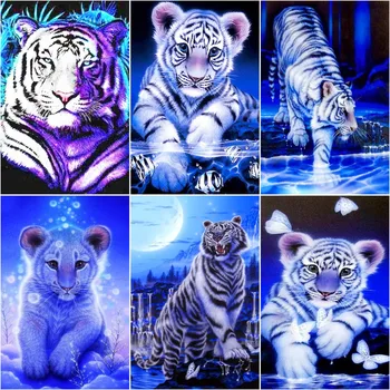 Комплект за рисуване на тигър с диаманти за начинаещи, пълно diamond животно, 5D, кръгъл и четвъртит, детско изкуство