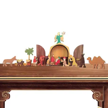Комплект дървени коледни фигури, Декорации на сцени на Исус в помещението, комплект фигурки, Коледни Декори за спалня, Маса Камина полк