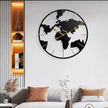 Модерна веранда артистична декорация от стенни часовници Карта на света кръгли модни стенни часовници от ковано желязо