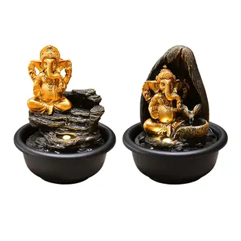Фигурки Ганеша, настолен фонтан за медитация с led подсветка, Водна скулптура, статуетки от смола Слон за housewarming