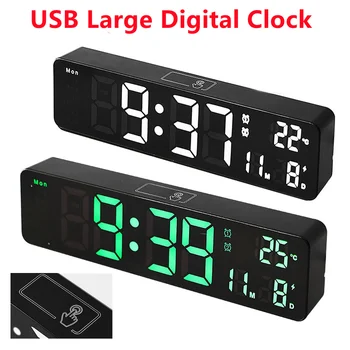 Дигитални стенни часовници, модерен дизайн, дисплей за температура, дата, седмица, настолни часовници, Plug чрез USB led alarm clock, декорация за хол