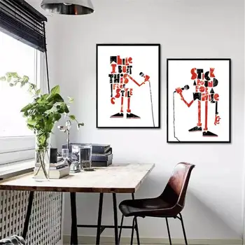 Абстрактен Карикатура Черно и Червено Азбука Робот Певец Снимка на Плакат Печат върху платно, Модерно Оформление на Бескаркасная Художествена Боядисване стени