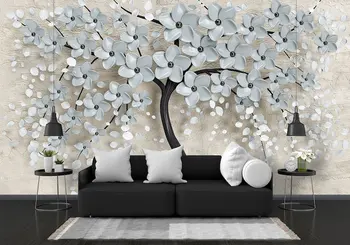 3D Ефект Вида Дърво Флорални Тапети, Романтични Цветя на Сватбени Ретро Лесно Премахва Стенописи