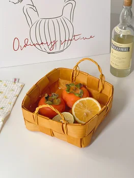Количка, ръчно изработени в японски стил, кошница за съхранение на хляб и плодове, бинауральная кошница за плодове за пикник, маса кош за съхранение