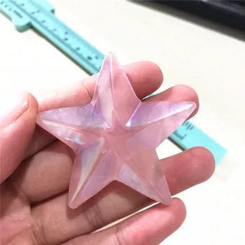 Ръчна дърворезба Лечебни кристали занаяти Натурален Ангел Аура Розов кварц Кристал звезда за Коледен подарък