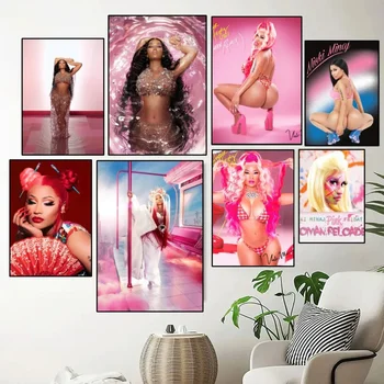 Модерна розовата естетика на Стенно изкуство Певицата Ники Мина HD Платно, Постери и щампи Начало Декор за спалнята и хола Подаръци