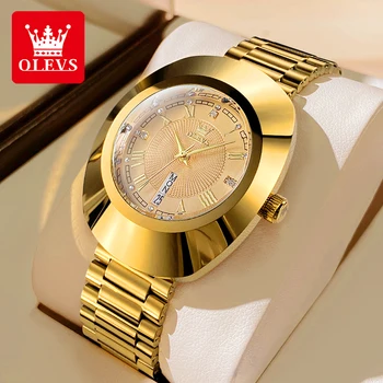 OLEVS 7008 Кварцов часовник с голям циферблат от вольфрамовой стомана за жени елит на марката с оригиналния златен женски интериор Ръчен часовник Нова