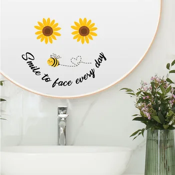Нова Стикер за декориране на огледала Пчела и Подсолнухом Стикер за декорация на дома, Стикер за стена