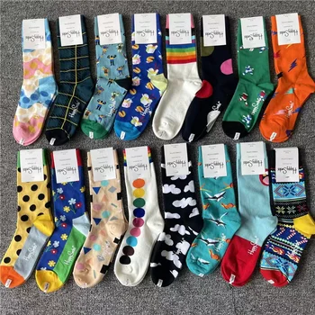 Happy Socks Класически Райета дамски чорапи със Средна дължина, чорапи Four Seasons От чист памук, спортни спортни чорапи, Размер 36-40