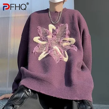 PFHQ Есента Кожа Пуловер С Бродерия, Мъжки Модни Сгъстено Хип-Хоп Свободни Американски Улични Плетени Пуловери С Кръгло деколте 21Z3357
