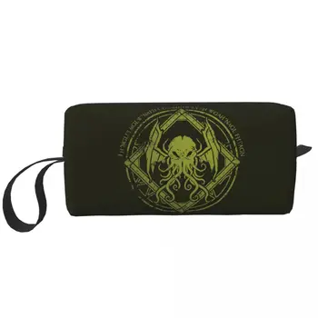 Изработена по поръчка Чанта за тоалетни принадлежности Lovecraft Mythos Monster Cthulhu за жени, козметичен органайзер за грим, чанта за набиране на козметика за съхранение на Дама за Красота