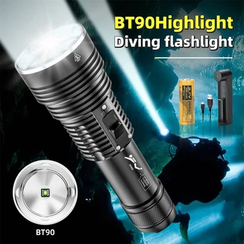 Фенерче за гмуркане Dive Факел Underwater BT90 LED Подводница Светлини 26650 Акумулаторен Прожектор Deep Sea Diving Факел
