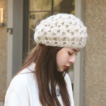 Мека дизайнерска шапка-барета ръчен труд за жените, топла зимна шапка от мохера, вязаная художник на една кука gorros