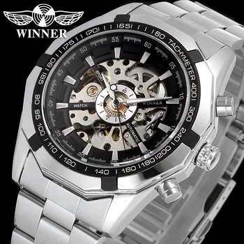 Модерен Мъжки часовник Winner от водеща марка с напълно автоматични механични часовника Wirst от неръждаема стомана