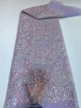 Лилави рокли от дантела плат с африкански пайети за жени 2023, лейси плат френската последователност за шивашки булката Материал Wp221-1