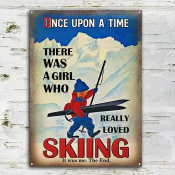 GadgetsTalk Skiing Once Upon A Time Индивидуален Класически Стенен Арт Декор на Обществени Места, Декоративна Табела, Метални Табели Смешни Tin Sig