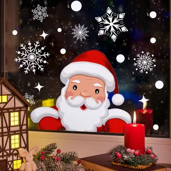 Стикер на прозореца под формата на снежинки, Дядо Коледа, Коледна украса за дома, стикер за стена, стикери за стените на детската стая, подарък за Нова година 2024 г.