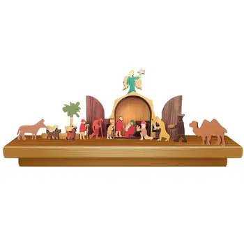 Дървена Коледен комплект за коледното сцени от Раждането на Исус в помещението, Фигурки, Набор от статуи, Коледна украса за вашия работен плот в спалнята, Камина полк