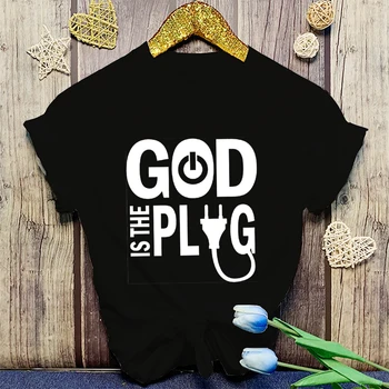 Нови тениски с принтом Christianity God Is The Plug За жени и мъже, ежедневни тениски с кръгло деколте, летни Стръмни Свободни тениски с къс ръкав