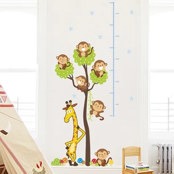 Мультяшное животно, Жираф, маймуна, измерване на височина на дърво, стикери за стени, детски стаи, линийка за измерване на височина, стикери за стена за декорация на детска стая