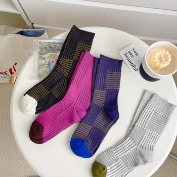 Модерни спортни чорапи със средна дължина, дамски, Мъжки чорапи, обикновена Дишащи и Удобни Пролетно-есенни ежедневни Реколта Корейски памучни чорапи