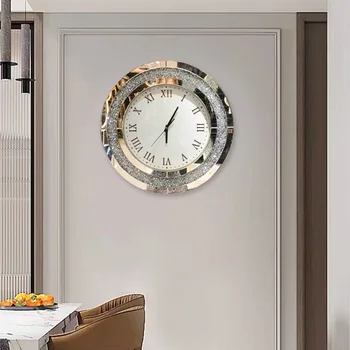 Стенни декоративни електронни часовници на верандата, модни прости стъклени мозаечни стенни часовници, луксозни американски творчески часовници за всекидневна.