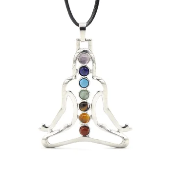 Гореща продажба на crystal Чакела енергия за йога и медитация кожен веревочное колие аксесоари за дрехи на едро 1бр