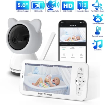 Камера WiFi с резолюция 1080P, двухэкранный следи бебето, домашна камера за сигурност, изкуствен интелект, откриване на човек, Цветно нощно виждане, видео-наблюдение