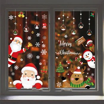 Весела Коледа Стикери За Стени На Дядо Коледа, Елени И Снежинки Стъкло Стикери За Стена Коледна Украса На Дома Стенописи