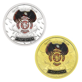 2 елемента Колекционерска стойност Американски Пожарникари Златни и Сребърни Монети Подарък Медалите На Деня на Благодарността Занаяти Декорация на Дома