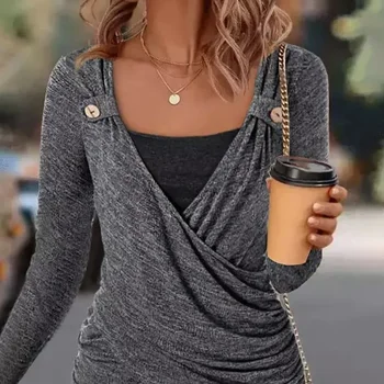 Универсални капаци за жени, Модерен пуловер, Свободна блуза копчета с дълъг ръкав Y2k, дамски градинска дрехи, Есенни елегантни ризи 2023 година.