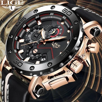 LIGE Модни Черни мъжки часовници Най-добрата марка на Луксозни Бизнес Хронограф Водоустойчив кварцови часовници за мъже, Спортни часовници Relogio Masculino