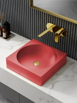 Висококачествен Метален Червено-Бял Тоалетна Мивка От Неръждаема Стомана С Поставка За Измиване В Бара На Хотела, Арт Мивка За Измиване