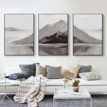 Абстрактна черно-бяло-сиво декоративна живопис Планински пейзаж платно за Печат плакат за стенни пана в скандинавски стил и домашен декор