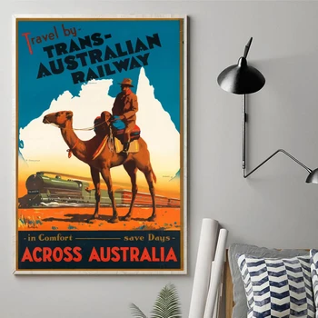Пътуване на влаковете Плакати на Австралийската железопътна Реколта пътни щампи Подаръци за пътници Австралия Стенно изкуство Платно Живопис Декор
