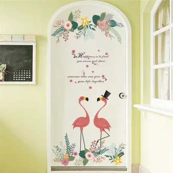 Двойка птици-фламинго с цветя, стикери за стена от лоза за магазин, спалня, всекидневна, декориране на дома, стенни рисувани в стил сафари, стикер от PVC 