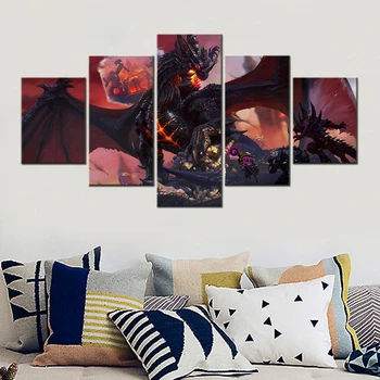5 Теми стена на изкуството, Платно, аниме-плакат на Dragon World Warcraf, аниме-плакат, Съвременна живопис, Картини, Хол, спалня, Домашен декор