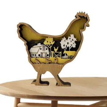 Креативен издълбани украшение във формата на петел, Куха Многопластова дърворезба за селскостопански животни, Изделия от пиле със светлината за домашен интериор на работния плот