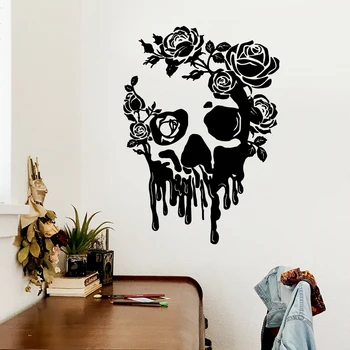 Стикер за стена под формата на голям череп Banksy във формата на цвете, Всекидневна, детска стая, Геометрична флора, улично изкуство, стикер на стената, Спалня, Винил декор за дома