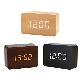 Digital alarm clock, wooden с led горивото звук, електрически часовници в режим седмично ден / уикенд, часовници с няколко настройки на алармата за прикроватного маса