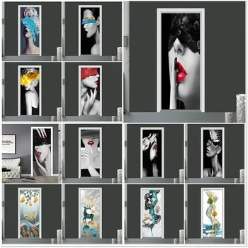 Модерен дамски модел, с Дръжки на етикети, Модерно изкуство, PVC, Водоустойчив стенни стикер, спалня, хол, Самоклеящийся домашен вратата плакат