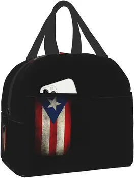 Случайна чанта за обяд, за многократна употреба охладител, термосумка Пуерто Рико с преден джоб за жени, мъже, пътуване, работа, разходки, пикник
