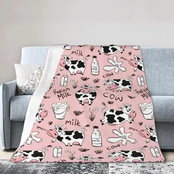 Мультяшное розово одеяло от шерпи с краве мляко за мека мебел, столове-легла, Плюшени меки удобни меки завивки за жени и момичета