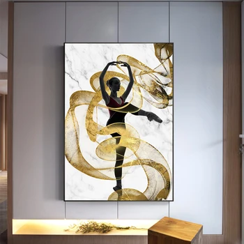 Балерина, Плакат със златна панделка, монтиране на изкуството, платно, маслени и печат, Снимка на стената в скандинавски Мордене За декорация на дома в хола