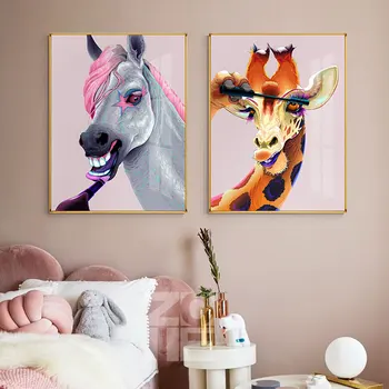 Картина върху платно Nodic, картини с образа на привлекателен елен, кон, творчески плакат с животни, стенни картини за всекидневната, детската стая, аксесоари за дома