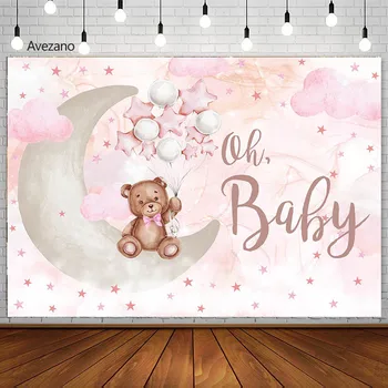 Розово Облачен фон Avezano Bear за снимане на новородено момче и момиче, декор за парти по случай рожден Ден, Индивидуален Фотофон за студио