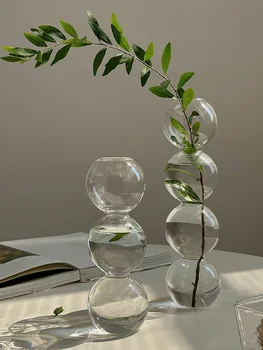 Ваза от пузырчатого стъкло Начало Декор Настолна Ваза Декорация Модерни Цветя, изработени от Прозрачно Стъкло Креативна Гидропонная Стъклена Ваза