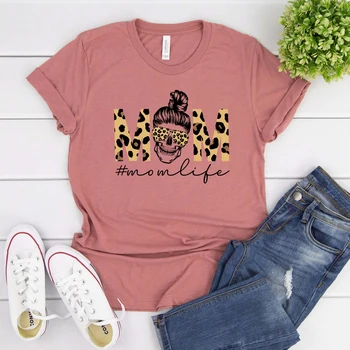 Тениска с черепа, за мама, Мръсна Кок, Череп, Леопардовый принт, Тениска на Мама Life, Тениски Mom To Be Mother Hustler, Подарък за Деня На Майката За мама