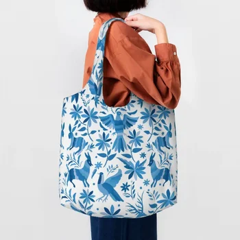 Мексиканска чанта за пазаруване с шарени Otomi Birds, женствена чанта за покупки от цветен текстил, холщовые чанти за купувачите, вместительные чанти